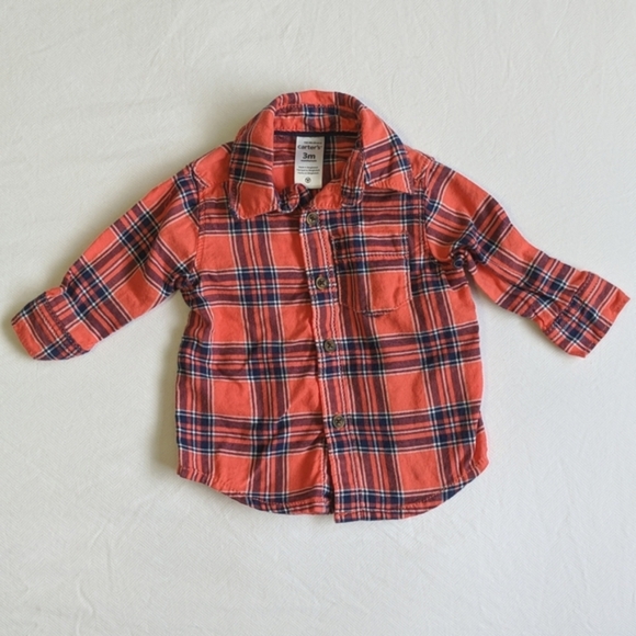 carter's plaid flannel button down shirt 3 months baby boy - Picture 1 of 5